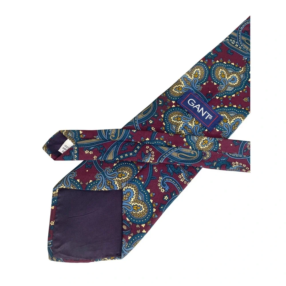 Gant Mens Paisley Silk Tie Burgundy Blue Gold‎ Classic Formal Business 55x4